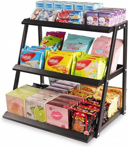 3-Tier Carbon Steel Cupcake Stand,Countertop Candy&Snack Display Rack,Black