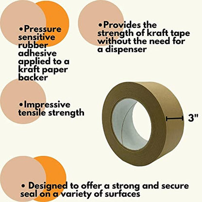 Flatback Packing Tape, 3 Inch x 60 Yards, 16 Pack, Kraft Brown, 5.9 Mil, Packaging Tape for Dispenser Refill, Moving, Storage, Shipping - size: 3 Inch