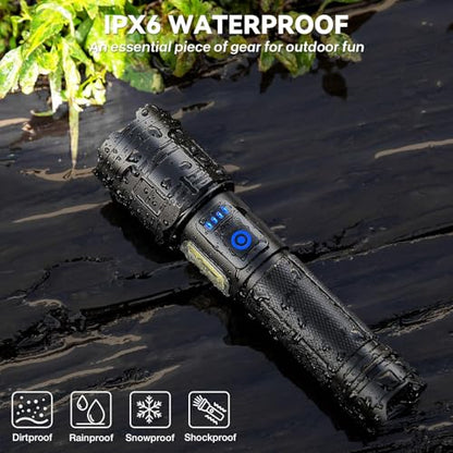 Flashlight Rechargeable 99,000 High Lumen - 7 Modes LED Flash Light with COB, Powerful Handheld Flashlight for Home, Camping(2 Pack)
