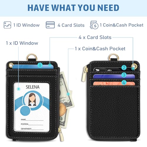 Piefly Black Lanyard Wallet with ID Badge Holder, Small Slim RFID Keychain - color: A-black