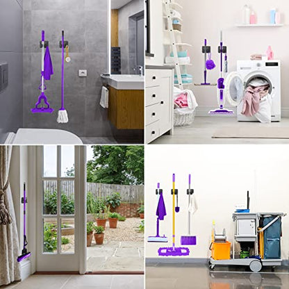 Stainless Steel Broom Holder, Heavy Duty, Rust Resistant, 4 Gripper Positions with 4 Hooks, Black - color: Black