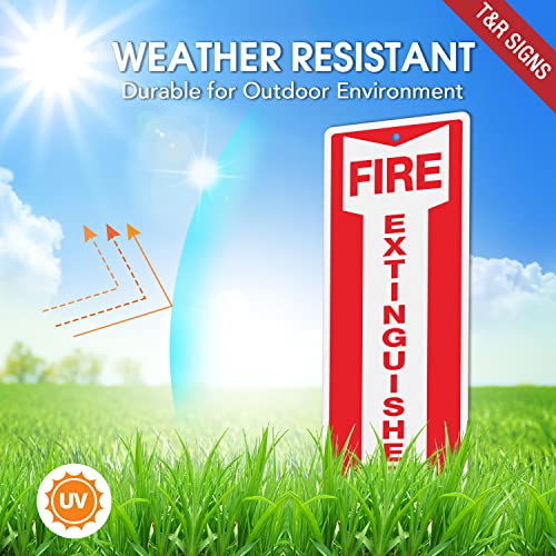 T&R Metal Fire Extinguisher Sign - 12 Pack - 12"x4" .040 Rust Free Heavy Aluminum, Reflective, Waterproof, Weatherproof and Fade Resistant, 2 pre-drilled holes, Easy to Install Indoors and Outdoors - color: RED - 12" x 4" - 12 Pack - Metal