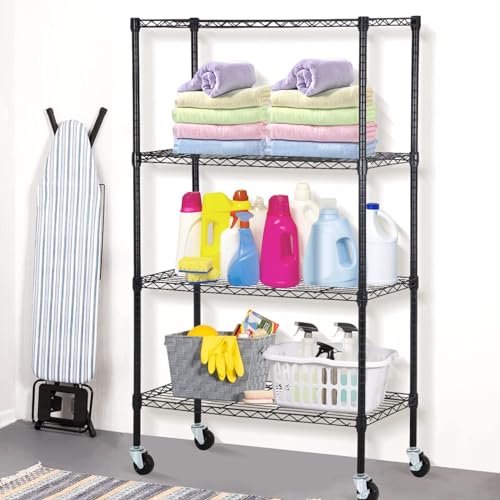 4 Tier Wire Shelving Unit with Wheels, 36 x 14 x 62 Heavy Duty - color: Black, size: 14"D x 35.6"W x 61.8"H