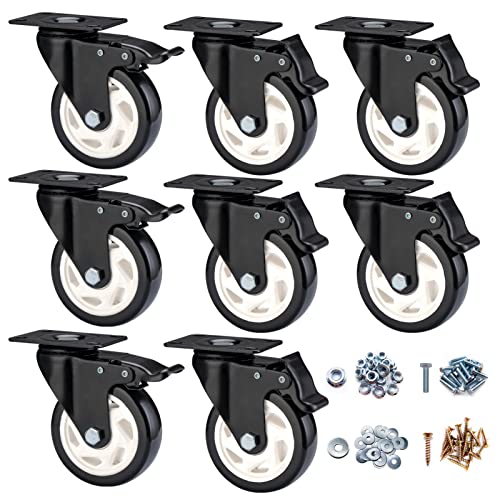 Caster Wheels-4 Inch Swivel Casters Set of 4 Heavy Duty with Brake - color: Black, size: 4"8pack Black