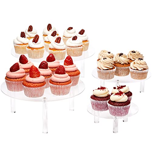 Juvale 4-Piece Round Acrylic Cake Stand Set - Versatile Dessert Display - Customizable Multi-Tier Buffet Risers - Easy-Store Stackable Acrylic Cupcake Stand - 6 in, 8 in, 10 in & 12 in, Clear