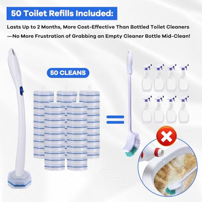 Disposable Toilet Brush and Holder Set, 50pcs Thick Refills for Clorox Wand