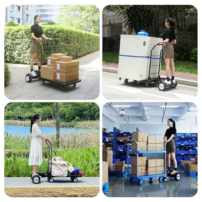 Electric Platform Truck, 661lbs Capacity Heavy Duty Flatbed Cart, 1000W Powered Hand Truck Cart, for Warehouse Sorting, Supermarket Stocking, Farm, Hotel, Construction & Logistics Use