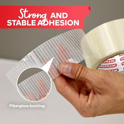 XFasten Heavy Duty Filament Tape 2 Inch by 60 Yards Reinforced Packing Tape, Extreme Fiberglass Reinforced Cross Strapping Tape - size: Large