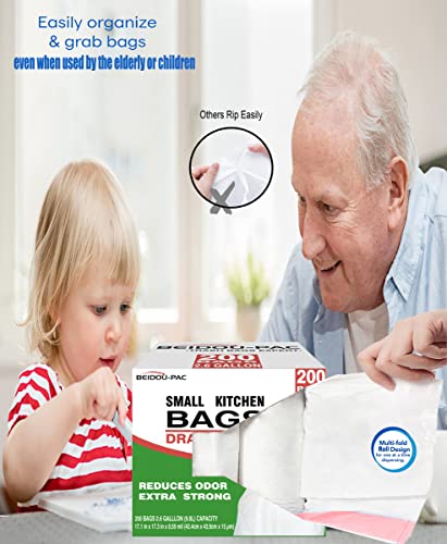 BEIDOU-PAC Trash Bags, 2.6 Gallon, 200 Count, Drawstring, Odorless, Extra Thick, White Plastic, Food Scrap Bag for Home Office Bathroom Kitchen Bins - style: 2.6 Gallon |200 Count