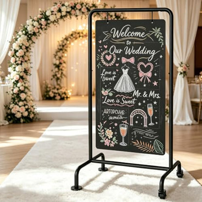 SELEAD Metal Swinging Chalkboard with Wheels, 21”x40” Large Sidewalk Board