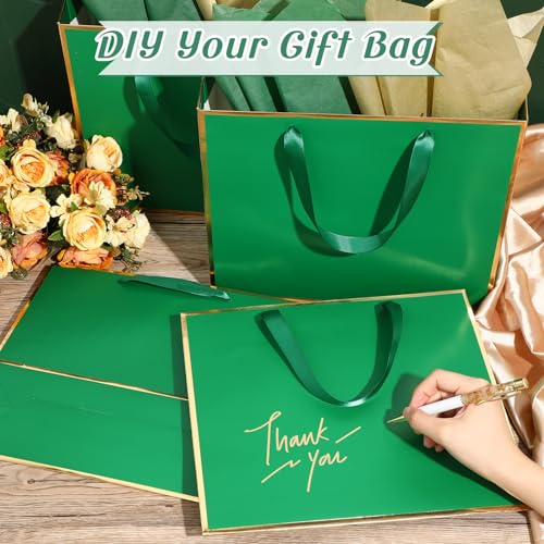 ReliThick 12 Pack Paper Gift Bag with Handles & Tissue, Green, Gold - color: Green, Gold