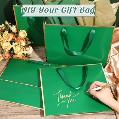 ReliThick 12 Pack Paper Gift Bag with Handles & Tissue, Green, Gold - color: Green, Gold
