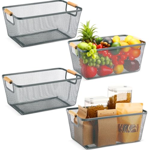 Ziliny 4 Pcs Mesh Wire Baskets for Organizing, Large, Dark Gray - color: Dark Gray, size: Large