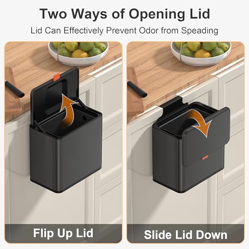 Mbillion 1.05 Gal Brushed Black Hanging Stainless Steel Compost Bin - color: Brushed Black, size: 1.05 Gal