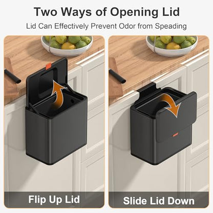 Mbillion 1.05 Gal Brushed Black Hanging Stainless Steel Compost Bin - color: Brushed Black, size: 1.05 Gal
