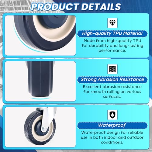 Shopping Cart Wheels Replacement Kit, 5 Inch 4 Pack - color: Blue