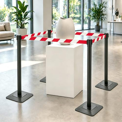 4 Pack Crowd Control Stanchions with 10FT Red White Striped Belt - color: RED WHITE STRIPED BELT