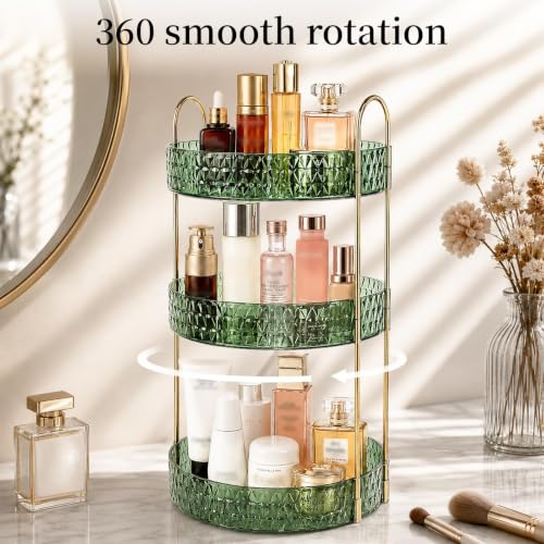 Large Capacity Rotating Makeup Organizer Perfume Stand Holder, 3 Tier Green - color: Green, size: 3 Tier (Standard)