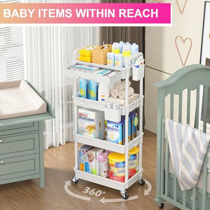 Goovilla 4 Tier Rolling Utility Cart Organizer with Removable Drawer, White - size: 4 Tier, style: White