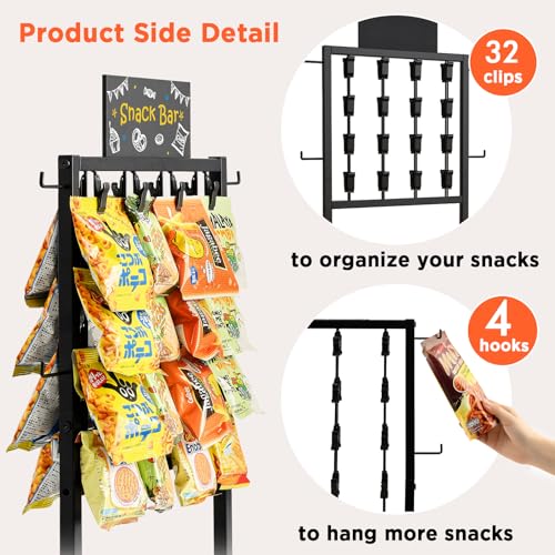Poyilooo Chip Rack Display Stand, 4 Tier 32 Clips Snack Bar Organizer