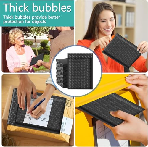 50 Pcs Bubble Mailers,Black Bubble Envelopes,Waterproof Self Seal Adhesive Shipping Bags,Poly Padded Envelopes,Bubble Padded Cushion Envelopes for Mailing Packing Small Business
