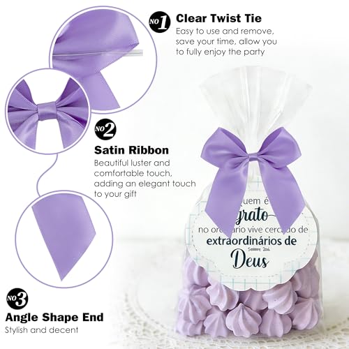 4.5 Inch Twist Tie Small Purple Satin Gift Wrap Bows 24 Counts - color: Light Purple