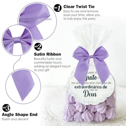 4.5 Inch Twist Tie Small Purple Satin Gift Wrap Bows 24 Counts - color: Light Purple