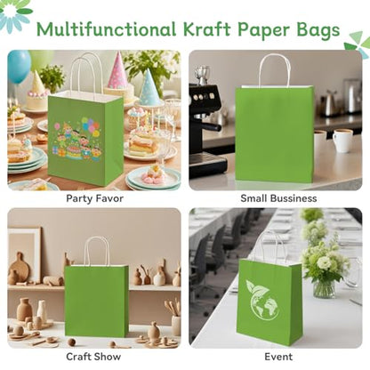 Brothersbox 100 Pack Paper Gift Bags with Handles, 8x4.75x10 Inch, Green - color: Green