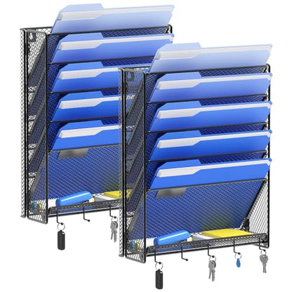 OUTWOLF Hanging Wall File Organizer with Hooks, 6 Tier Vertical Wall Mount File Holder, Paper Document Mail Organizer for Office, Pack of 2 - color: Hook Pack of 2