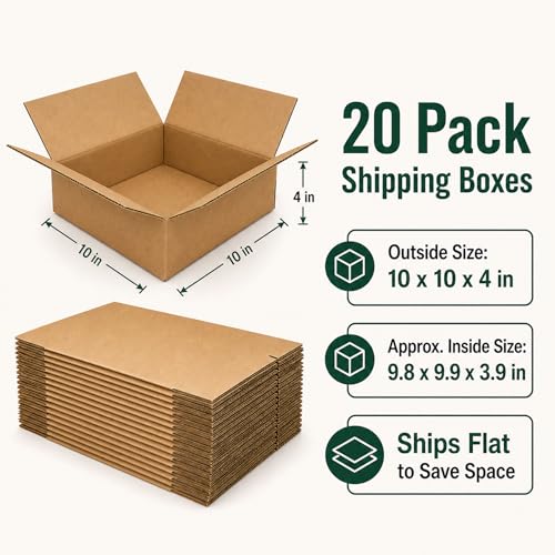 10x10x4 Brown Kraft Shipping Boxes for Small Business, 20 Pack - size: 10x10x4 Inch