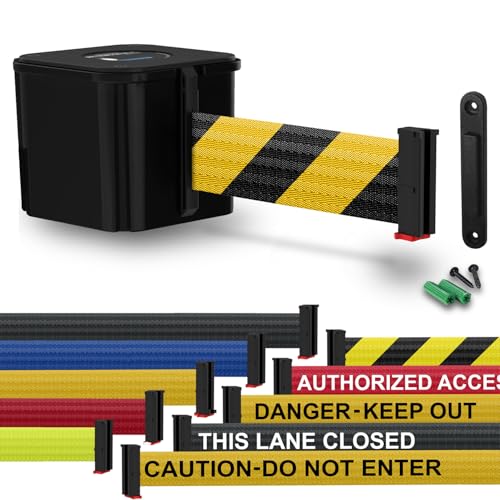Wall Mounted Black Retracta-Belt 15' BLK/YLW Belt Barrier - color: Black Case w/ Black & Yellow Diagonal Belt, size: 15' Belt