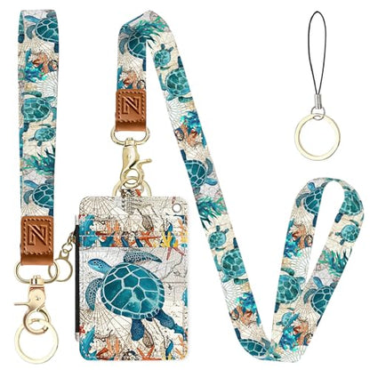 2-in-1 ID Badge Holder & Lanyard Wallet，Cute Zippered Pouch Sea Turtle 2 - color: Sea Turtle 2