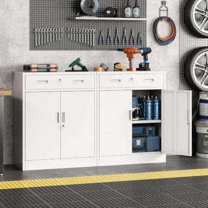 Metal Storage Cabinet, 36" Locking Cabinet with 1 Drawer & Shelves - color: White, size: 36"H×28"W×16"D-1Drawer