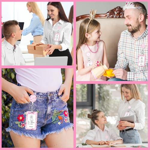 3 Pack Bow Badge Holder Set, Retractable ID Reel with Clip, Pink - color: Pink Bow