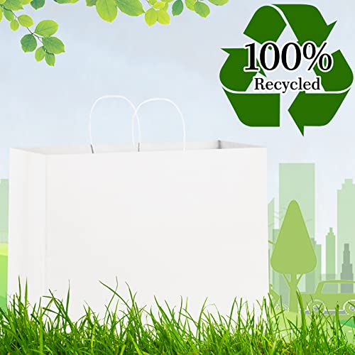 Eupako 16x6x12 White Paper Bags 50 Pack, Kraft Gift Bags with Handles - color: White