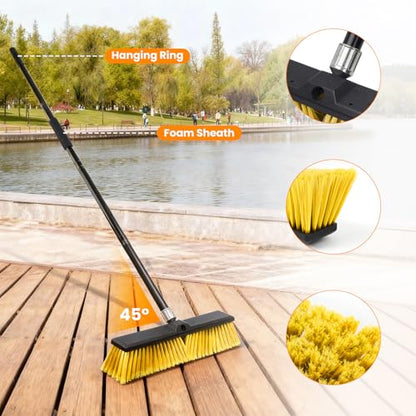 2 Pack 18-Inch Outdoor Push Brooms with 62-Inch Long Handles - color: Yellow 2 Pack, size: 18Inch