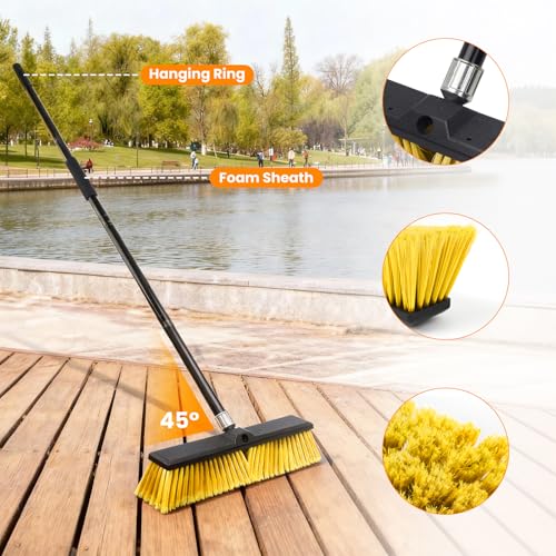 3 Pack 18-Inch Outdoor Push Brooms with 62-Inch Long Handles - color: Yellow 3 Pack, size: 18Inch