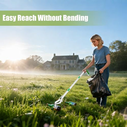 50" Foldable Grabber Reacher Tool with Green Handle, Extra Long Lightweight Trash Pickup & Litter Picker, 3-Fold Stainless-Steel Reaching Aid for Home, Office & Garden Use - size: 50 Inch Green
