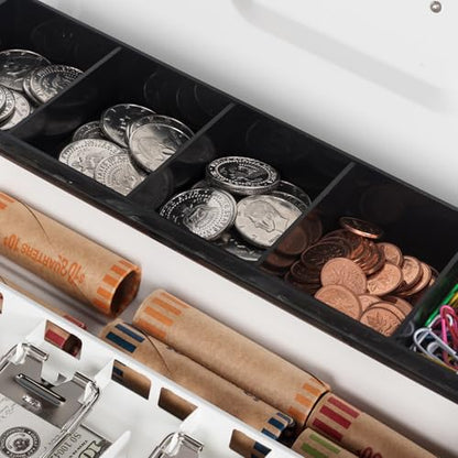 Cash Box with Money Tray and Combination Lock, Metal Money Box for Cash Register, Tiered Lock Box for Money 11.8" x 9.4" x 3.54" White - color: White with Combination Lock