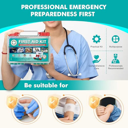 General Medi 295 Pieces Professional First Aid Kit - HardCase First Aid Box - Contains Premium Medical Supplies for Travel, Home, Office, Vehicle, Camping, Workplace & Outdoor - size: 295 Pieces
