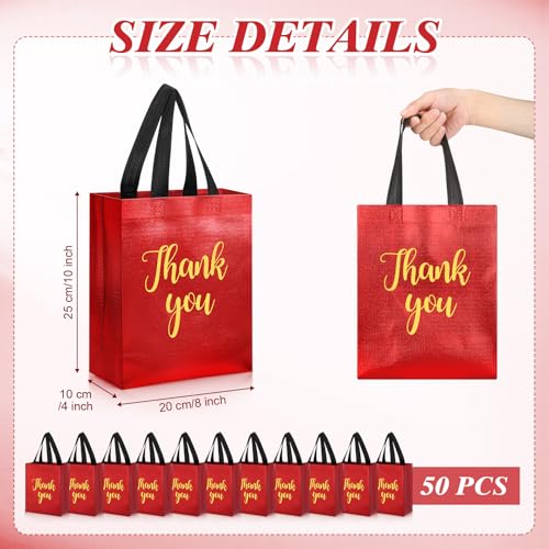 Fumete 50 Pcs Red Glossy Thank You Gift Bag with Handles - color: Red