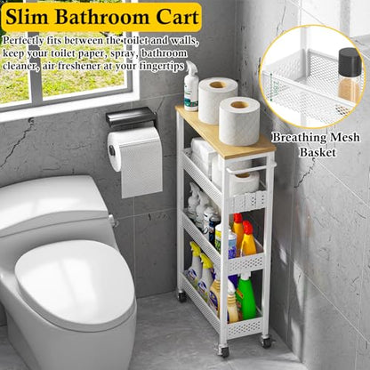 OKZEST Slim Laundry Room Organization Cart with Upgraded Metal Hub Casters - color: White, size: 7.1 Inch Wide