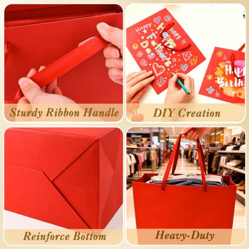 Epoesch 4 Pack Medium Red Gift Bags with Handles and 12 Tissue Papers - color: Red Gift Bags