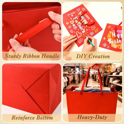 Epoesch 4 Pack Medium Red Gift Bags with Handles and 12 Tissue Papers - color: Red Gift Bags