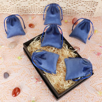 Tapleap 12Pcs Small Jewelry Bags, 3x4” Blue Velvet Drawstring Coin Pouch - color: Blue, size: 3x4in