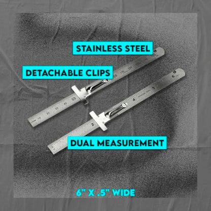 SE Stainless Steel SAE Metric Ruler Set - Stainless Steel Precision Ruler Measuring Tool - Detachable Clips - Set of 2 Pcs - 925PSR-2