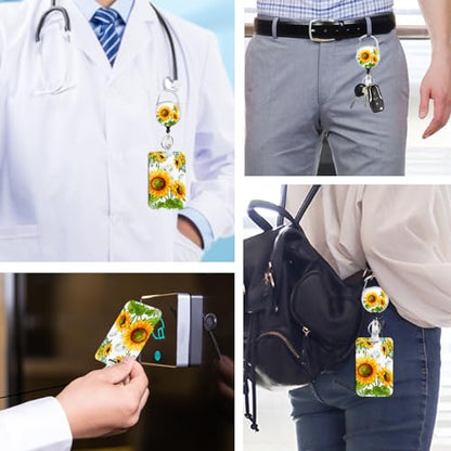 2 Pack Sunflower ID Badge Holder with Clip Badge Reels - color: 2 Pack-sunflower
