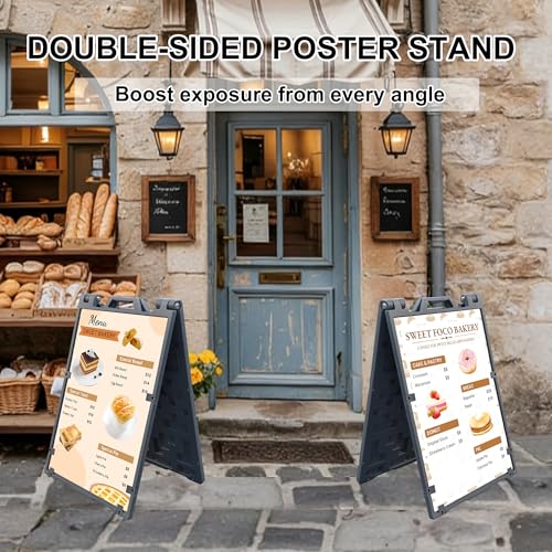 24"x36" A Frame Sign Sandwich Board Signs Outdoor, Double-Sided Heavy Duty Outdoor Large Signboard Portable Folding Poster Frame with Sand Fill Holes, Weather Resistant for Store, Cafés, Weddings, Street advertising