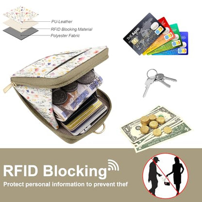 Flower Watercolour PU Leather ID Badge Holder with Lanyard with 1 Zip Pocket and 3 Card Slots Keychain Phone Lanyard Wrist Strap, RFID Blocking, for Office School Business Women - color: Flower Watercolour