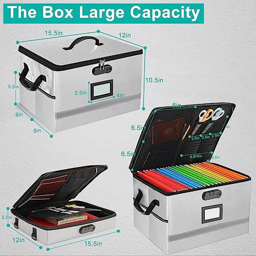 EXLIFBAG Fireproof File Organizer with Lock, 2 Layer - color: Grey, size: 2 Layer